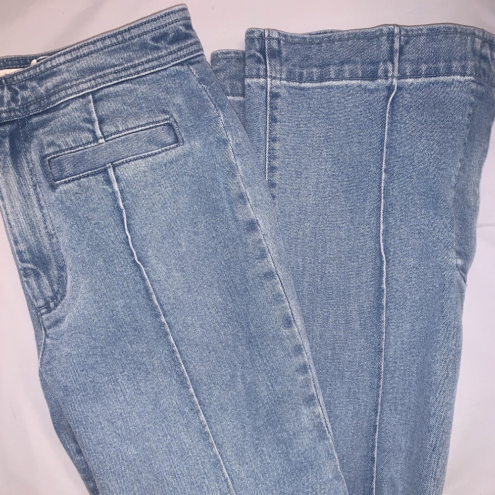 Tory Burch High Rise Split Hem Flare Jeans | Light Wash